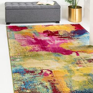 Unique Loom Estrella Collection Colorful, Abstract, Watercolor, Modern, Eclectic Area Rug, 3 ft 3 in x 5 ft 3 in, Multi/Beige