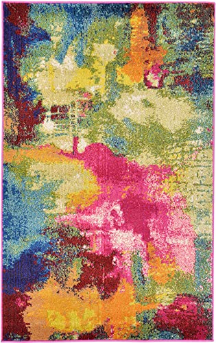 Unique Loom Estrella Collection Colorful, Abstract, Watercolor, Modern, Eclectic Area Rug, 3 ft 3 in x 5 ft 3 in, Multi/Beige