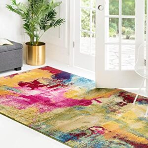 Unique Loom Estrella Collection Colorful, Abstract, Watercolor, Modern, Eclectic Area Rug, 3 ft 3 in x 5 ft 3 in, Multi/Beige