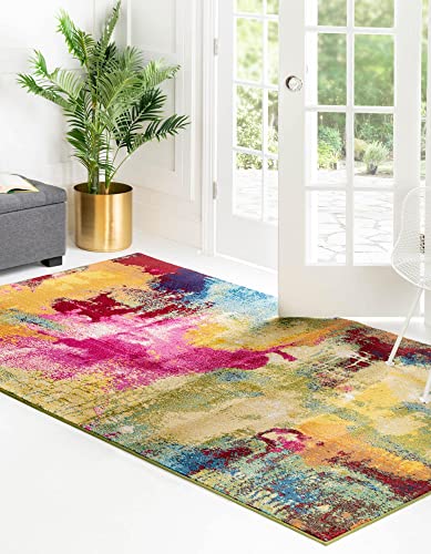 Unique Loom Estrella Collection Colorful, Abstract, Watercolor, Modern, Eclectic Area Rug, 3 ft 3 in x 5 ft 3 in, Multi/Beige