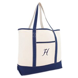 dalix personalized tote bag for women monogram initial open top navy blue h
