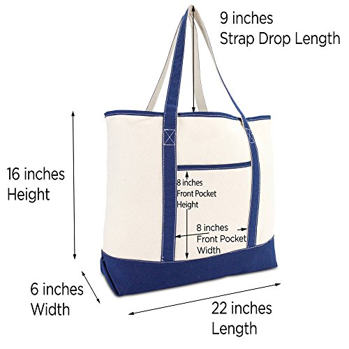 DALIX Personalized Tote Bag For Women Monogram Initial Open Top Navy Blue H