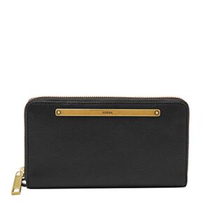 fossil women’s liza leather zip around clutch wallet with retractable wristlet strap