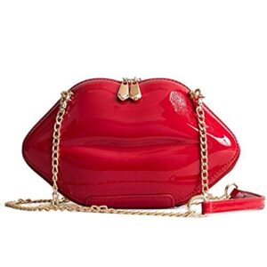 women’s lips evening bag purses clutch vintage banquet handbag chain crossbody shoulder bag (red)