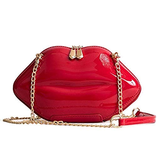 Women's Lips Evening Bag Purses Clutch Vintage Banquet Handbag Chain Crossbody Shoulder Bag (Red)