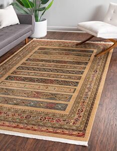 unique loom fars collection modern classic tribal inspired design with border area rug, rectangular 9′ 0″ x 12′ 0″, tan/light blue
