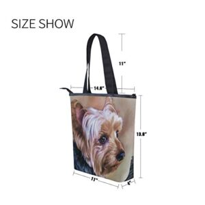 Women's Canvas Shoulder Tote Handbag, Yorkie Dog Travel Handbags for Shopper, Daily Purse Tote Bag One Size