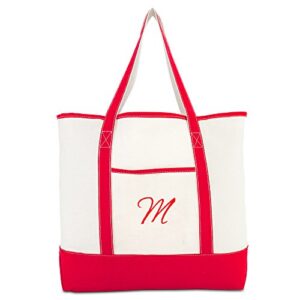 DALIX Monogram Bag Personalized Totes For Women Open Top Red Initial M