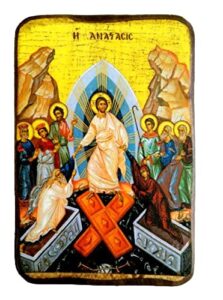 wooden greek christian orthodox wood icon of the resurrection / a0