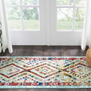 Nourison Tribal Decor Tribal Aqua 2'2" x 4'3" Area -Rug, Easy -Cleaning, Non Shedding, Bed Room, Living Room, Dining Room, Kitchen (2x4)