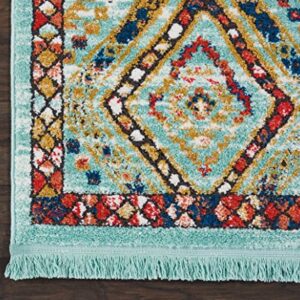 Nourison Tribal Decor Tribal Aqua 2'2" x 4'3" Area -Rug, Easy -Cleaning, Non Shedding, Bed Room, Living Room, Dining Room, Kitchen (2x4)