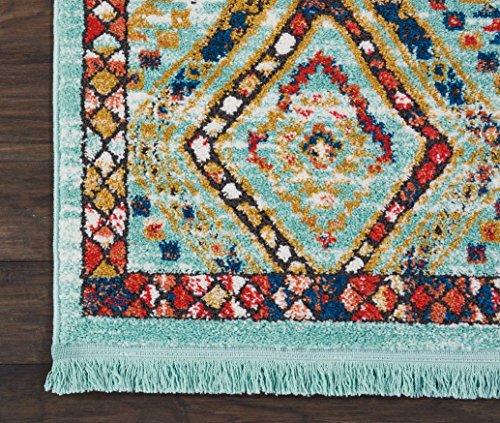 Nourison Tribal Decor Tribal Aqua 2'2" x 4'3" Area -Rug, Easy -Cleaning, Non Shedding, Bed Room, Living Room, Dining Room, Kitchen (2x4)