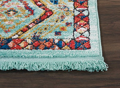 Nourison Tribal Decor Tribal Aqua 2'2" x 4'3" Area -Rug, Easy -Cleaning, Non Shedding, Bed Room, Living Room, Dining Room, Kitchen (2x4)