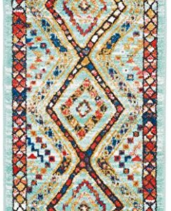 Nourison Tribal Decor Tribal Aqua 2'2" x 4'3" Area -Rug, Easy -Cleaning, Non Shedding, Bed Room, Living Room, Dining Room, Kitchen (2x4)