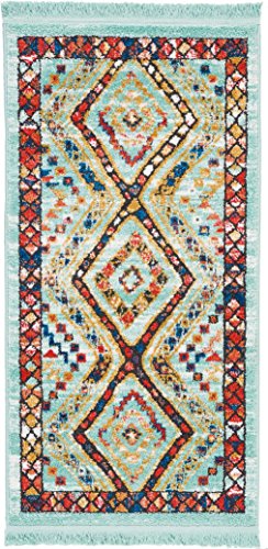 Nourison Tribal Decor Tribal Aqua 2'2" x 4'3" Area -Rug, Easy -Cleaning, Non Shedding, Bed Room, Living Room, Dining Room, Kitchen (2x4)