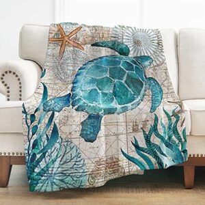 Levens Sea Turtle Throw Blanket Soft Ocean Animal Blanket for Bed Couch Sofa Lightweight Travelling Camping Throw for Kids Adults 50"x60"