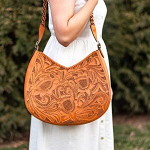 Mauzari Sonoma Women's Large Tooled Leather Hobo Handbag (Honey)