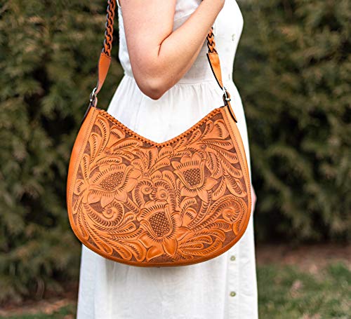 Mauzari Sonoma Women's Large Tooled Leather Hobo Handbag (Honey)