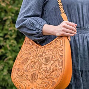 Mauzari Sonoma Women's Large Tooled Leather Hobo Handbag (Honey)