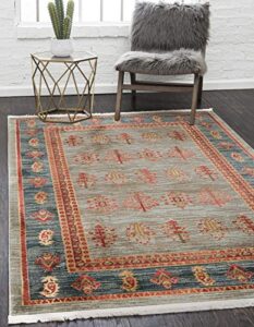 unique loom fars collection modern medallion tribal design with natural hues area rug, 3 ft 3 in x 5 ft 3 in, light blue/navy blue