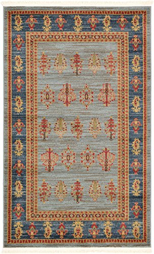 Unique Loom Fars Collection Modern Medallion Tribal Design with Natural Hues Area Rug, 3 ft 3 in x 5 ft 3 in, Light Blue/Navy Blue