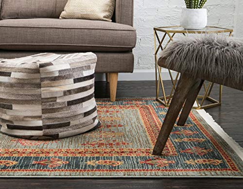 Unique Loom Fars Collection Modern Medallion Tribal Design with Natural Hues Area Rug, 3 ft 3 in x 5 ft 3 in, Light Blue/Navy Blue