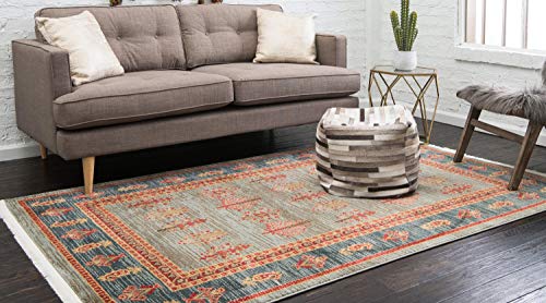 Unique Loom Fars Collection Modern Medallion Tribal Design with Natural Hues Area Rug, 3 ft 3 in x 5 ft 3 in, Light Blue/Navy Blue