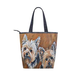 women yorkie bro shoulder bags casual vintage canvas handbags top handle tote shopping bags one size