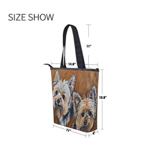Women Yorkie Bro Shoulder Bags Casual Vintage Canvas Handbags Top Handle Tote Shopping Bags One Size