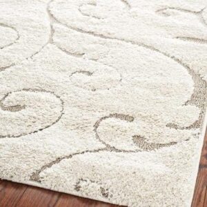 safavieh florida shag collection 2’3″ x 4′ cream/beige sg455 scrolling vine graceful swirl textured non-shedding living room bedroom dining room entryway plush 1.2-inch thick accent rug