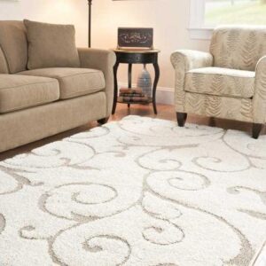 SAFAVIEH Florida Shag Collection 2'3" x 4' Cream/Beige SG455 Scrolling Vine Graceful Swirl Textured Non-Shedding Living Room Bedroom Dining Room Entryway Plush 1.2-inch Thick Accent Rug