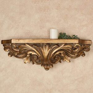 touch of class astrella wall shelf aged gold – fleur de lis design – ornate shelves for bedroom, living room, entryway, hallway – victorian, baroque style decor