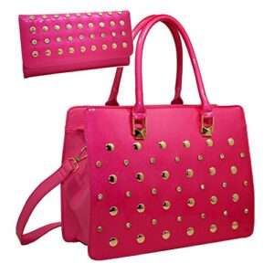 fashion women’s satchel handbag purse rhinestone accent with matching wallet – fuchsia