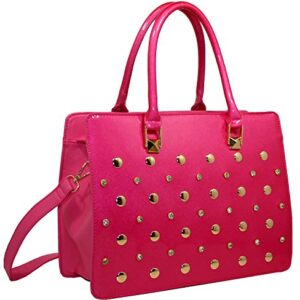 Fashion Women's Satchel Handbag Purse Rhinestone Accent With Matching Wallet - Fuchsia