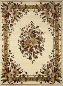 home dynamix optimum caspian area rug, 5’2″ x7’2, traditional medallion floral, ivory/burgundy/yellow
