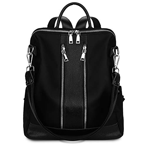 YALUXE Fashion Backpacks Purse for Women Large Capacity Genuine Leather&Nylon School Bag Fashion Design