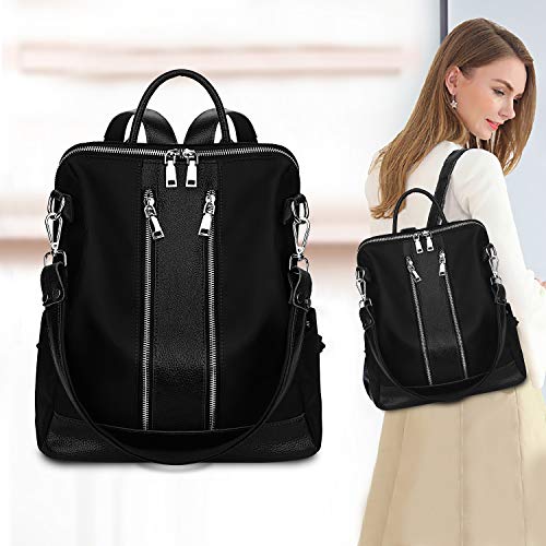 YALUXE Fashion Backpacks Purse for Women Large Capacity Genuine Leather&Nylon School Bag Fashion Design