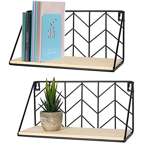 TIMEYARD Floating Shelves Wall Mounted Set of 2 Rustic Arrow Design Wood Storage for Bedroom, Living Room, Bathroom, Kitchen, Office, etc