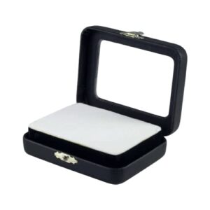 novel box black leatherette glass top gem box loose stone jewelry case display with claspreversible pad – white & black