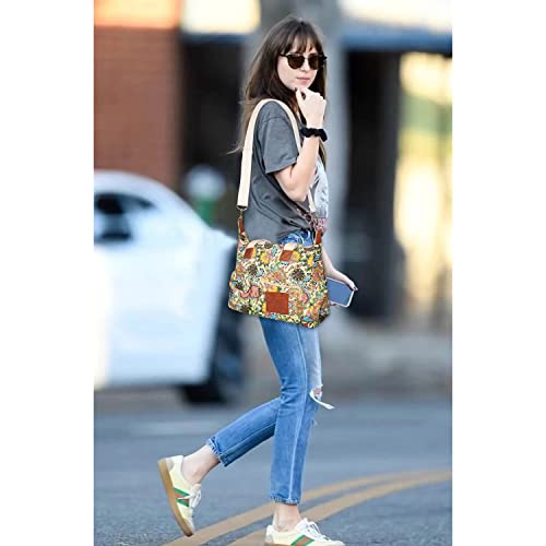 Malirona Canvas Shoulder Bag Travel Handbag Women Top Handle Satchel Crossbody Purse Floral Design