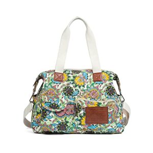 Malirona Canvas Shoulder Bag Travel Handbag Women Top Handle Satchel Crossbody Purse Floral Design