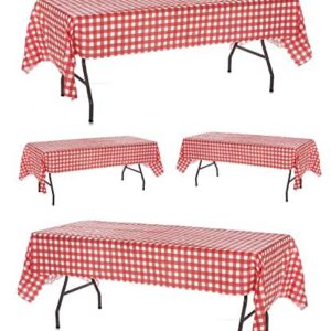 Oojami Pack of 4 Plastic Red and White Checkered Tablecloths - 4 Pack - Picnic Table Covers