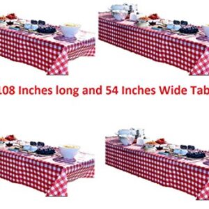 Oojami Pack of 4 Plastic Red and White Checkered Tablecloths - 4 Pack - Picnic Table Covers