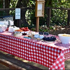 Oojami Pack of 4 Plastic Red and White Checkered Tablecloths - 4 Pack - Picnic Table Covers