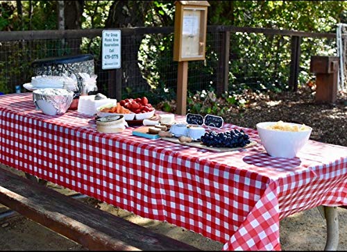 Oojami Pack of 4 Plastic Red and White Checkered Tablecloths - 4 Pack - Picnic Table Covers