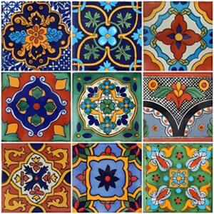 color y tradicion 9 mexican tiles 4″ x 4″ hand painted talavera f- 40