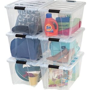 IRIS USA 53 Qt. Plastic Storage Container Bin with Secure Lid and Latching Buckles, 6 pack - Clear, Durable Stackable Nestable Organizing Tote Tub Box Sports General Organization Garage Large