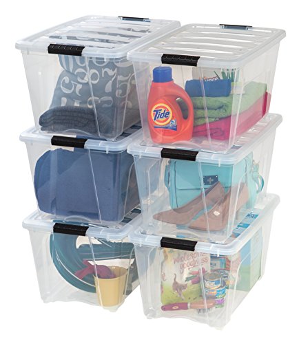 IRIS USA 53 Qt. Plastic Storage Container Bin with Secure Lid and Latching Buckles, 6 pack - Clear, Durable Stackable Nestable Organizing Tote Tub Box Sports General Organization Garage Large