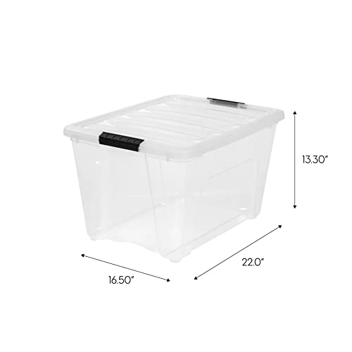 IRIS USA 53 Qt. Plastic Storage Container Bin with Secure Lid and Latching Buckles, 6 pack - Clear, Durable Stackable Nestable Organizing Tote Tub Box Sports General Organization Garage Large
