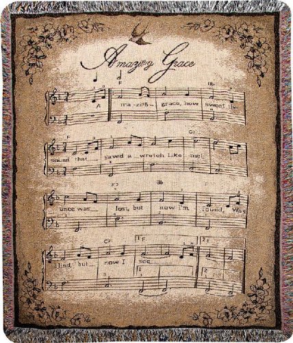 Manual Inspirational Collection Tapestry Throw, Amazing Grace Sheet Music, 50 X 60-Inch